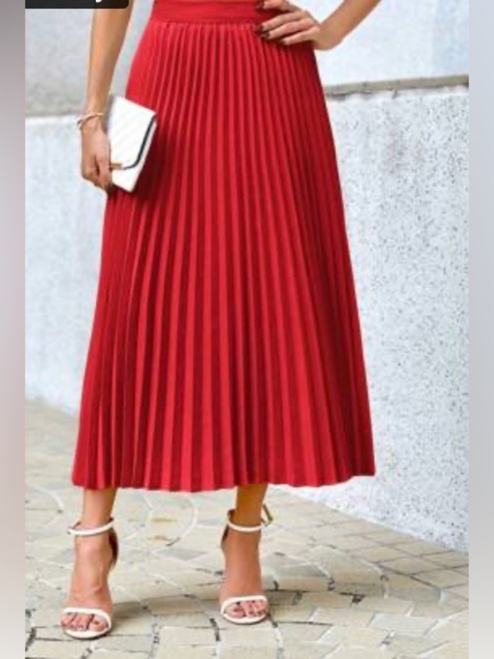 SHEIN Red Pleated Midi Skirt Flowy Teacher Office Holiday NWOT Small/4